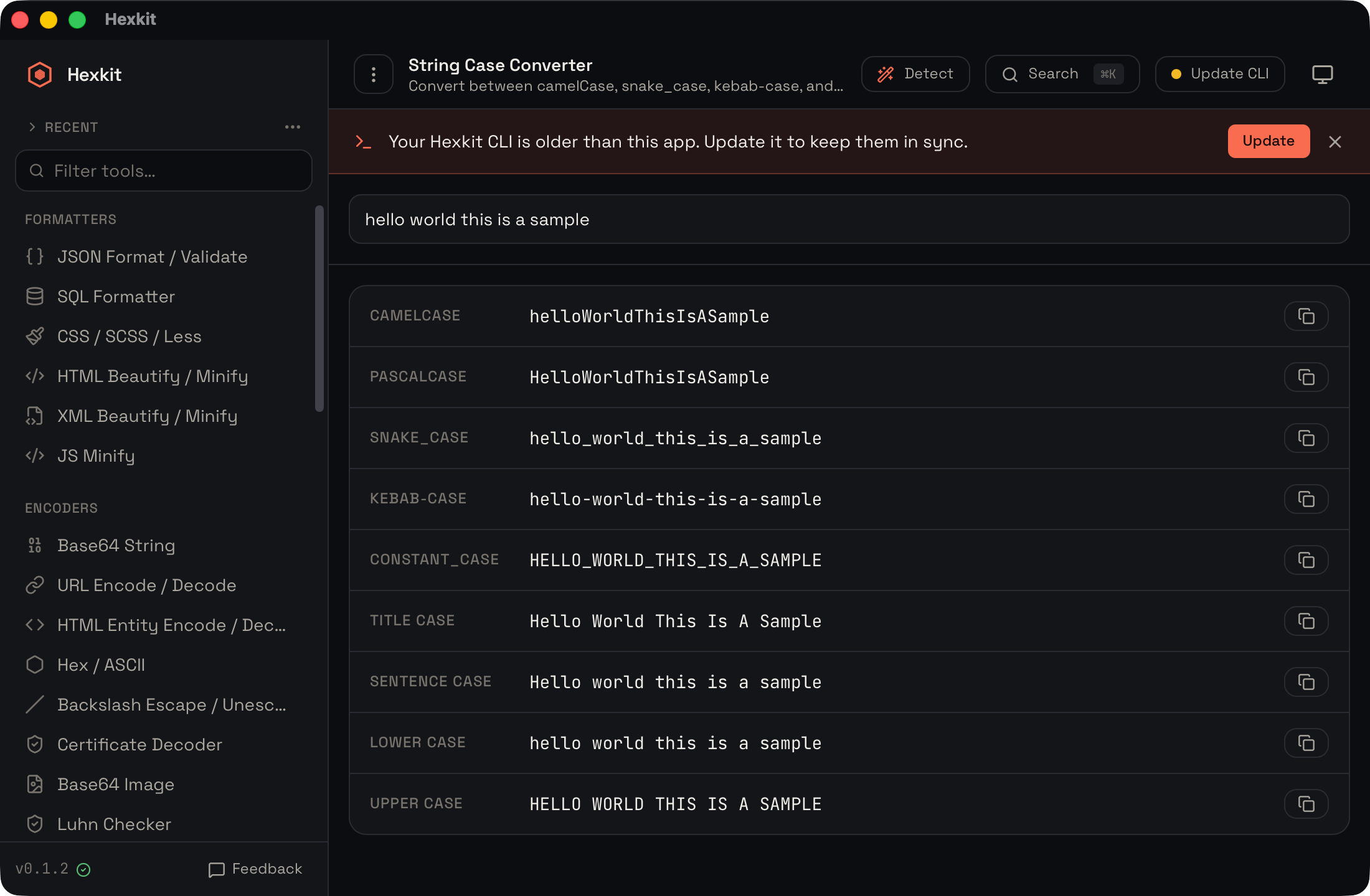 Case converter interface screenshot