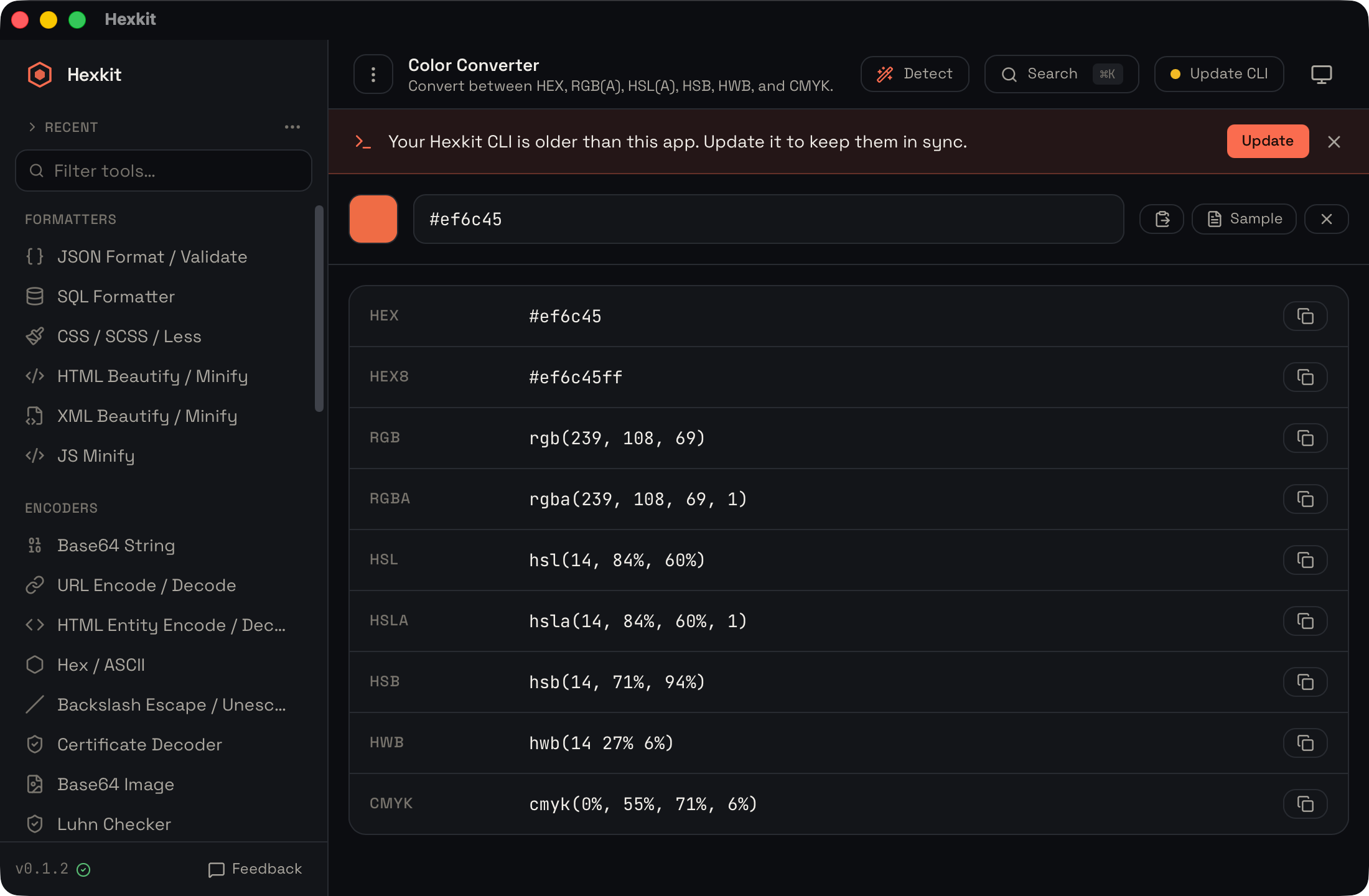 Color converter interface screenshot