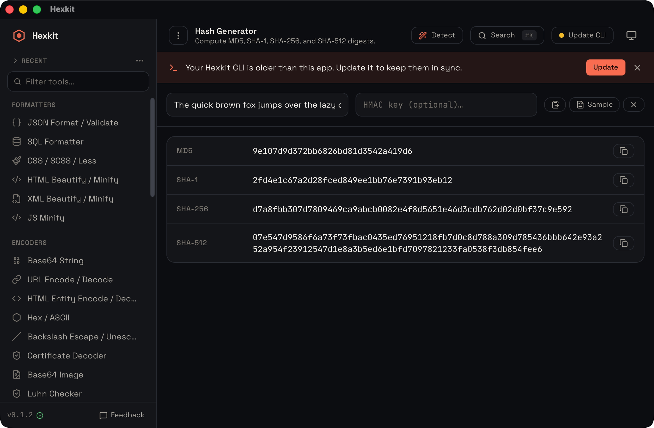 Hash (MD5 → SHA-512) interface screenshot