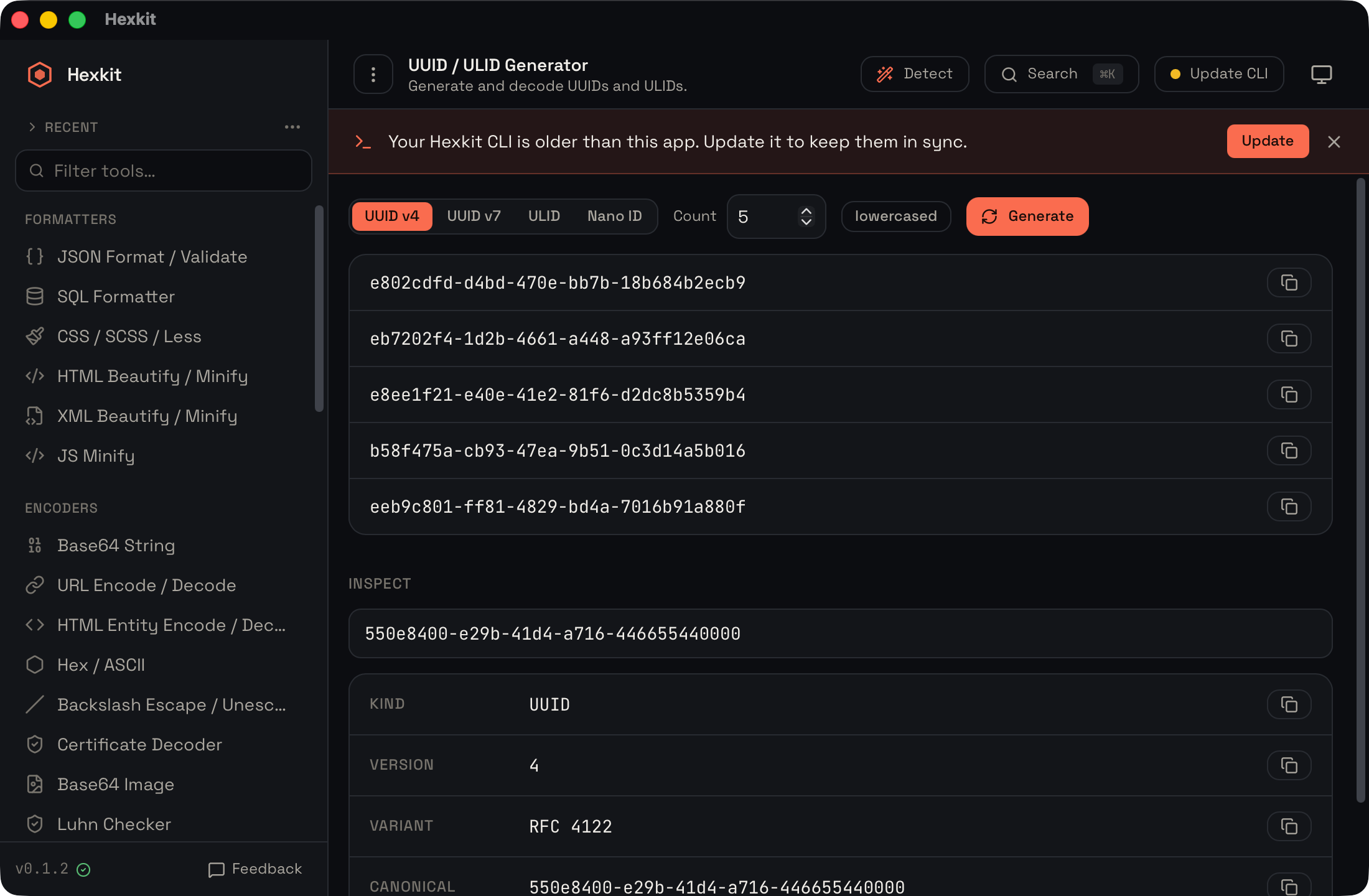 ID inspector interface screenshot