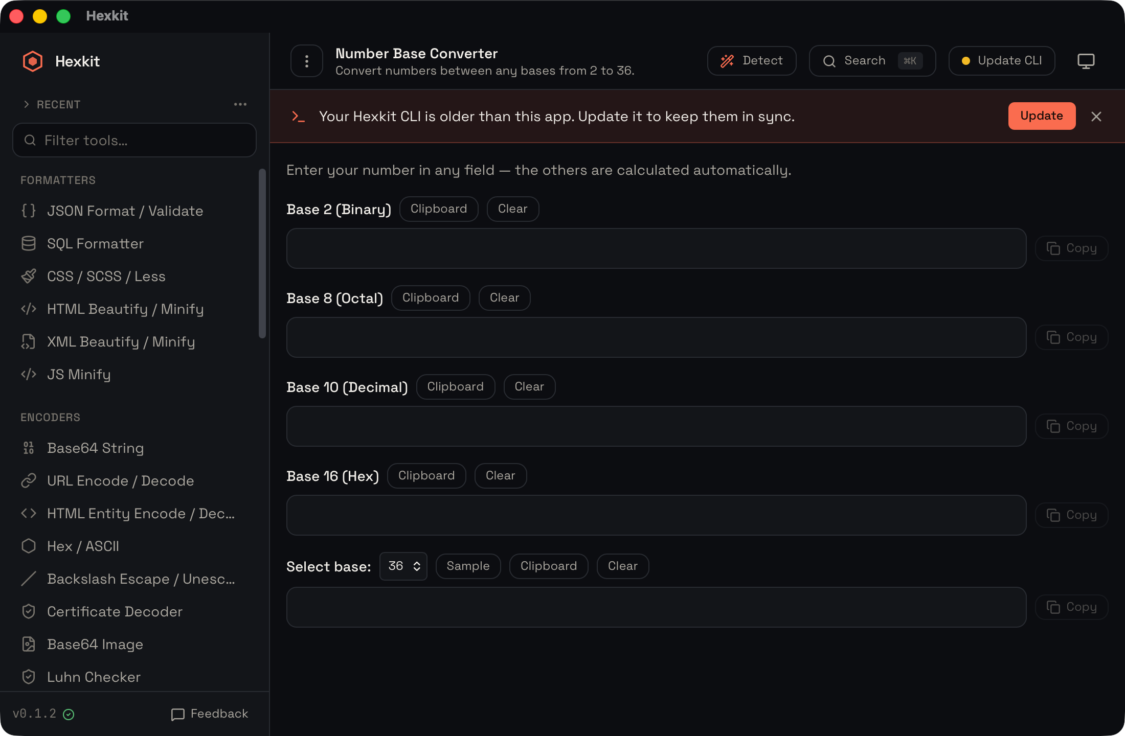 Number base interface screenshot