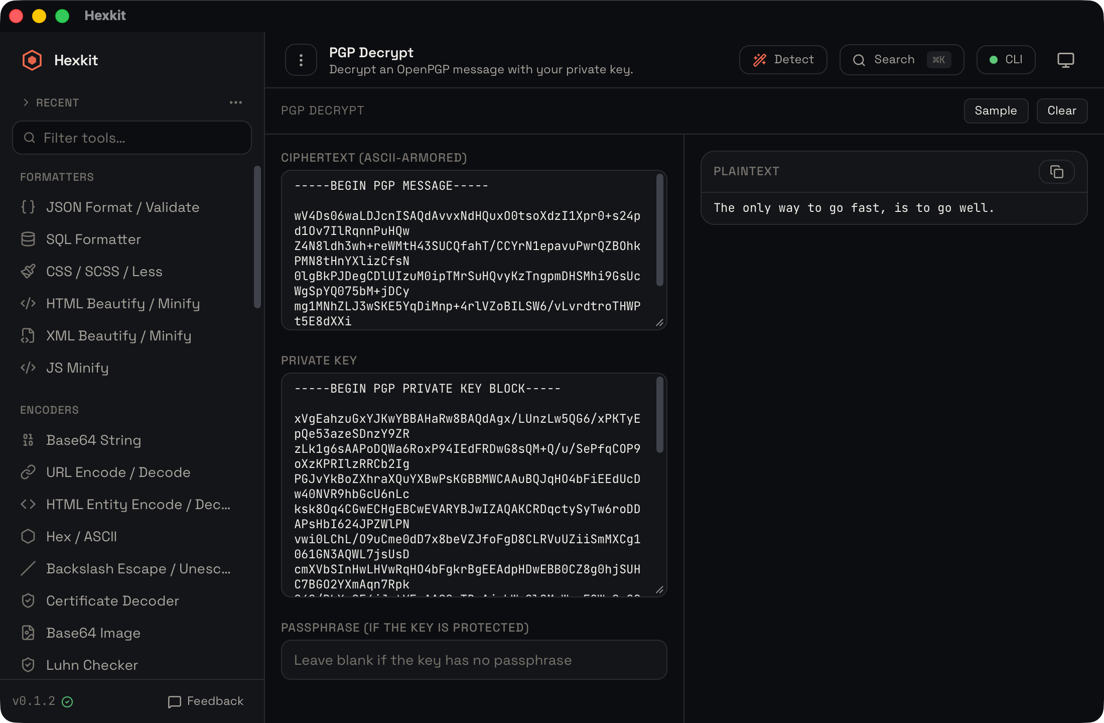 PGP decrypt interface screenshot