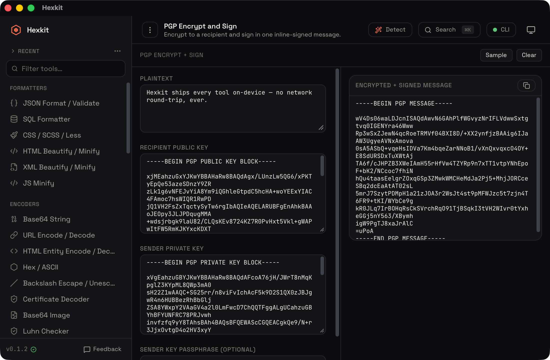 PGP encrypt and sign interface screenshot
