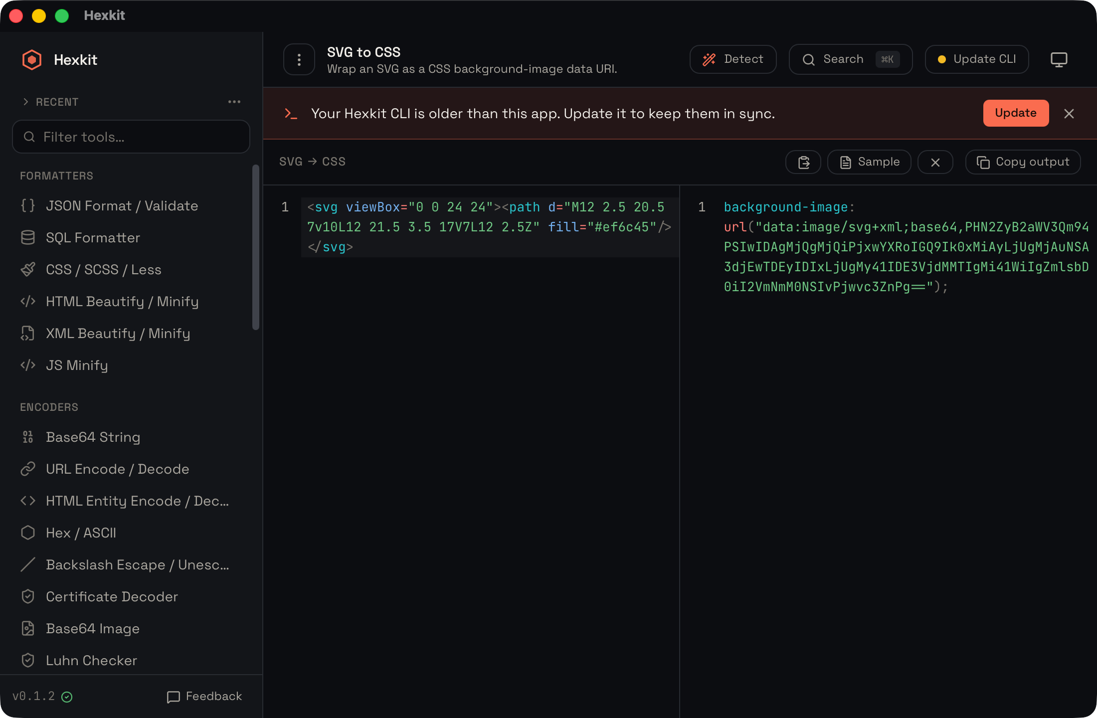 SVG → CSS interface screenshot