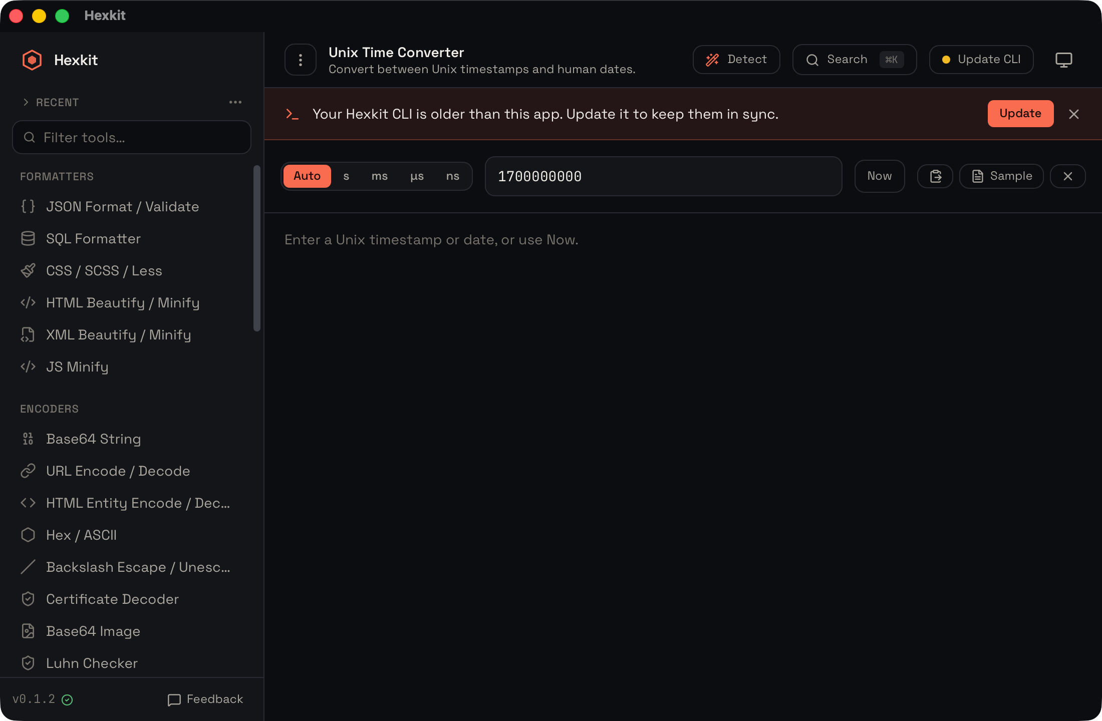 Unix time interface screenshot