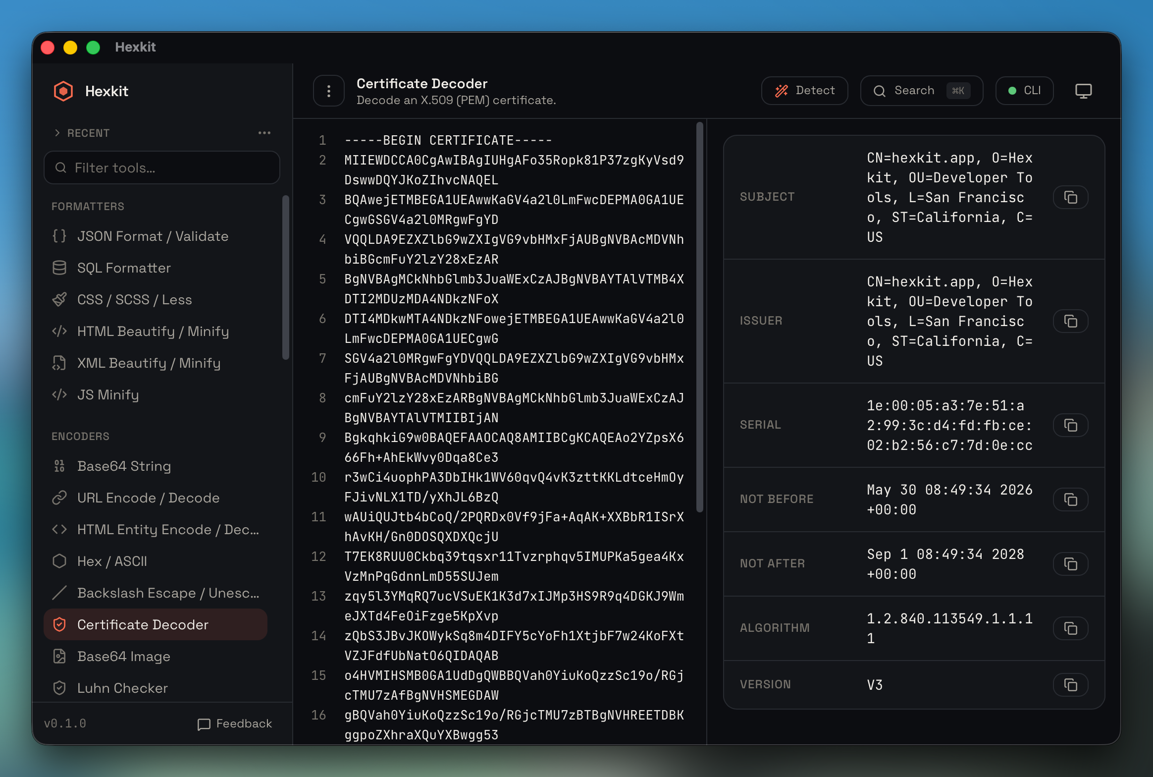 X.509 certificate interface screenshot